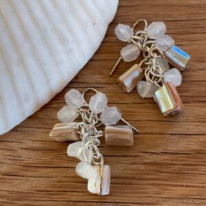 Mother Of Pearl And Clear White Beads
Cluster Design Dangle Earrings